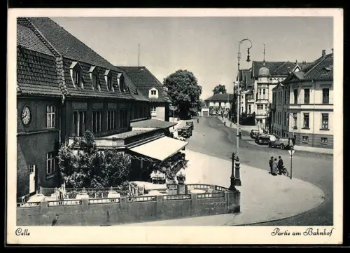 AK Celle, Partie am Bahnhof mit Cafe