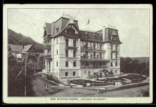 AK Bad Sooden-Werra, Kurhotel Gundlach mit Strassenpartie