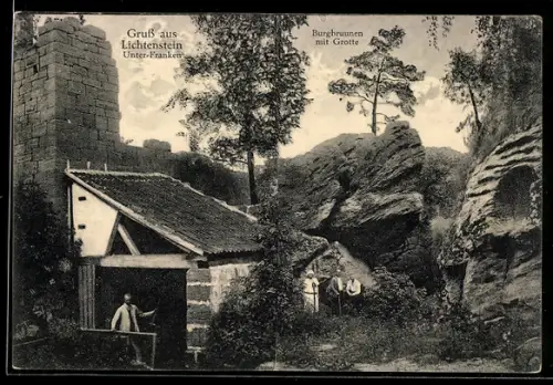 AK Lichtenstein /Ufr., Burgruine, Burgbrunnen mit Grotte