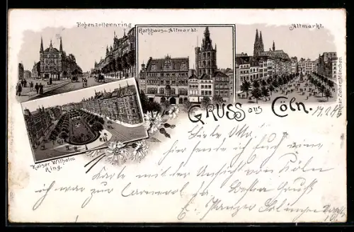 Lithographie Köln, Rathaus und alter Markt, Hohenzollernring