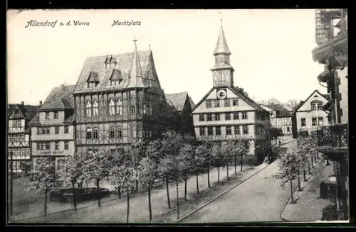 AK Allendorf a. d. Werra, Marktplatz mit Rathaus / Ratskeller u. Strasse aus der Vogelschau