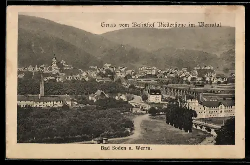 AK Bad Soden a. Werra, Ortsansicht mit Brücken aus der Vogelschau