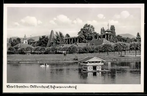 AK Bad Sooden-Allendorf, Schwanenteich, Kurpark, Aussichtsturm