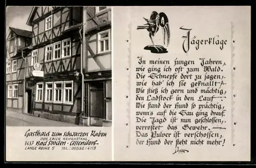 AK Bad Sooden-Allendorf, Gasthaus zum schwarzen Raben Erich Reifenstahl, Lange Reihe 5, Jägerklage, Rabe