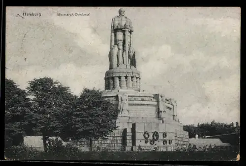 AK Hamburg-St.Pauli, Bismarck-Denkmal