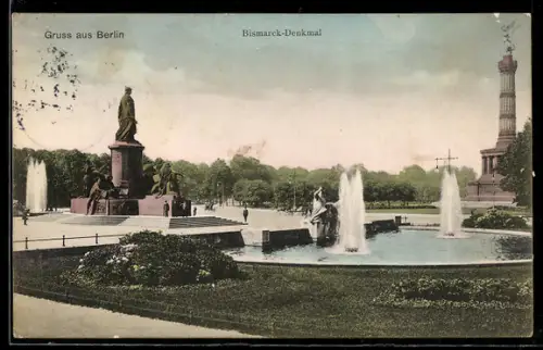 AK Berlin-Tiergarten, Bismarck-Denkmal, Siegessäule, Brunnen