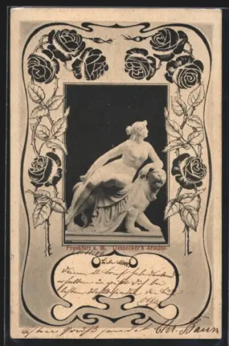 Lithographie Frankfurt-Ostend, Ariadne auf Panther, Rosen, Passepartout