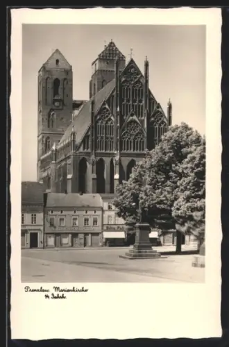 AK Prenzlau, Marienkirche mit Schuhhaus Ehmann