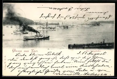 AK Kiel, Kriegshafen, Dampfschiff, Hafenansicht