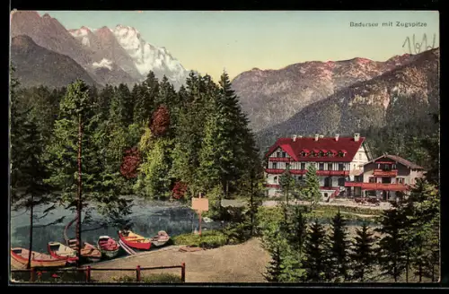 AK Badersee, Ortspartie mit Zugspitze