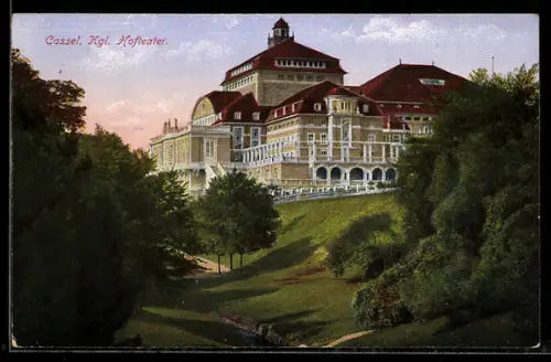AK Cassel, Kgl. Hoftheater mit Parkanlage