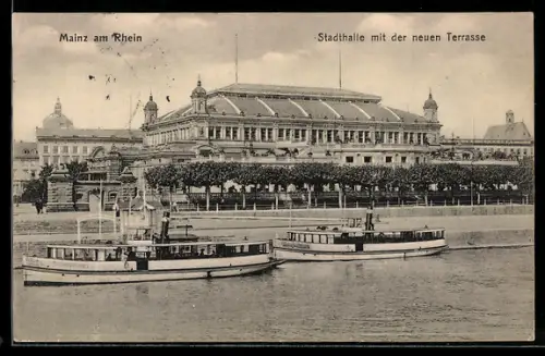 AK Mainz am Rhein, Stadthalle mit der neuen Terrasse