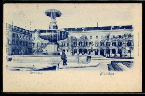 AK München, Universität mit Brunnen