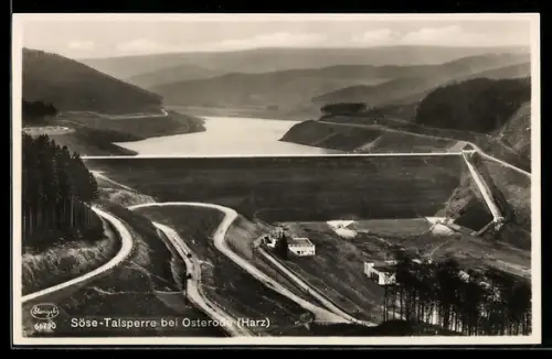 AK Osterode /Harz, Sösetalsperre aus der Vogelschau