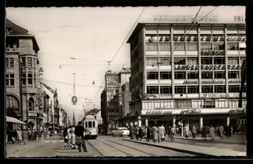 AK Karlsruhe i. B., Kaiserstrasse mit Strassenbahn