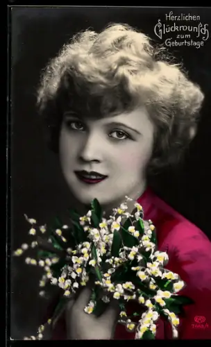 Foto-AK EAS Nr. 7668/1: Hübsche junge Frau mit Blumenstrauss