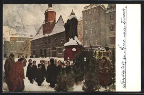 AK Jena, Kurrende-Sänger auf dem Marktplatz im Winter