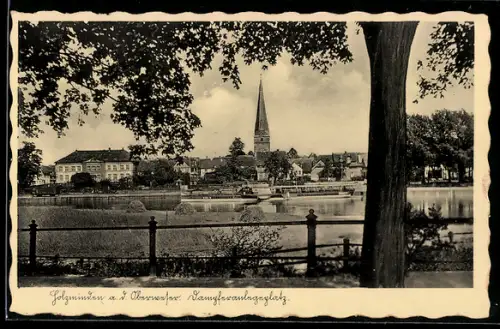 AK Holzminden a. d. Oberweser, Dampferanlegeplatz, Raddampfer am Ufer