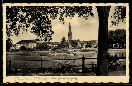 AK Holzminden a. d. Oberweser, Dampferanlegeplatz, Raddampfer am Ufer