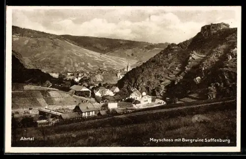 AK Mayschoss /Ahrtal, Ortsansicht mit Burgruine Saffenburg