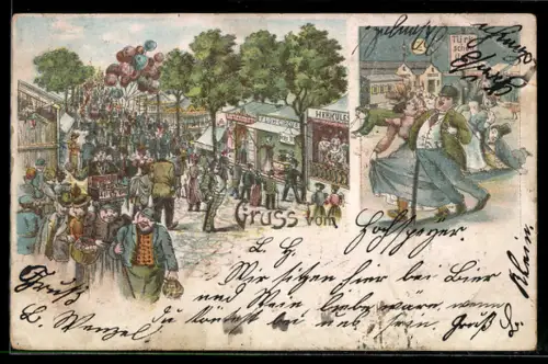 AK Szenen auf einem Volksfest, Herkules, Riesen-Dame, Floh-Zirkus