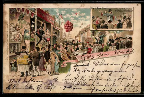 Künstler-AK Szenen auf einem Volksfest, Varieté-Theater, Seifarts Oskar, Renner Fritze