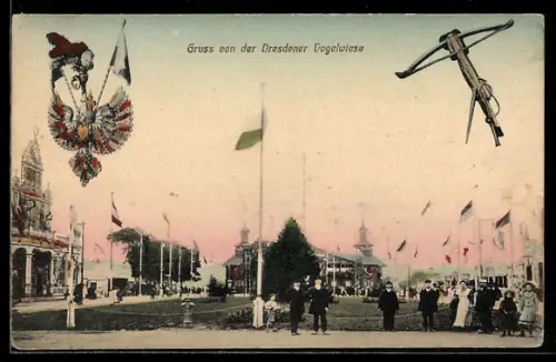 AK Dresdener Vogelwiese, Motiv mit Wappen und Armbrust