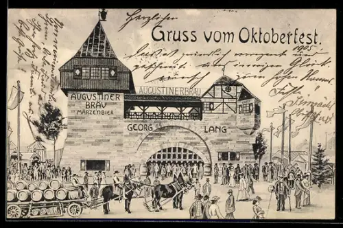 AK Szene auf dem Oktoberfest mit Reklame für Augustiner Bräu