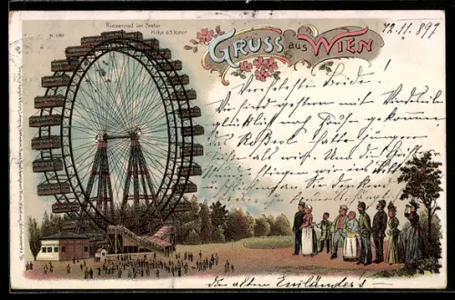 Lithographie Wiener Prater, Motiv vom Riesenrad