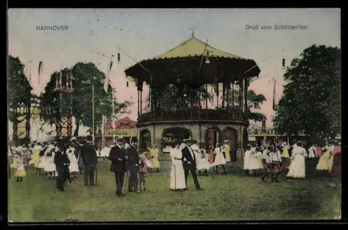 AK Hannover, Gesellschaft auf dem Schützenfest vor einem Pavillon
