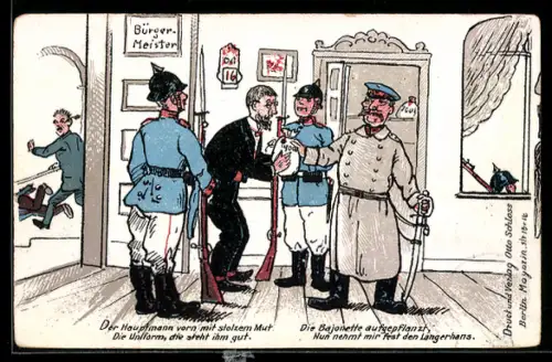 AK Berlin, Drei Soldaten in Uniform beim Bürgermeister