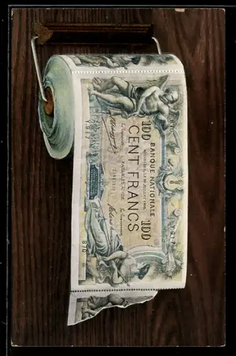 Künstler-AK Bruxelles, Klorolle aus Geldscheinen