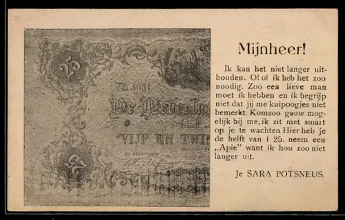 AK Niederlande, Geld über fünfundzwanzig Gulden