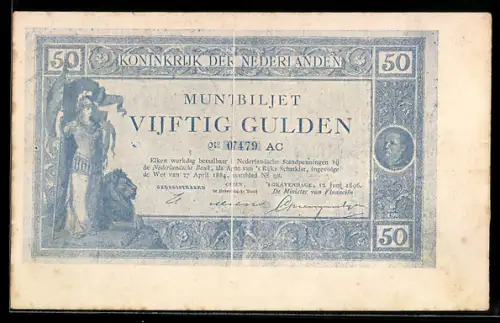 AK Niederlande, Geldschein über fünzig Gulden