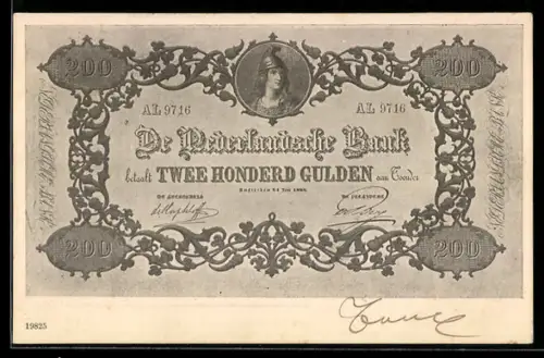 Künstler-AK Niederlande, De Nederlandsche Bank betaalt Twee Honderd Gulden