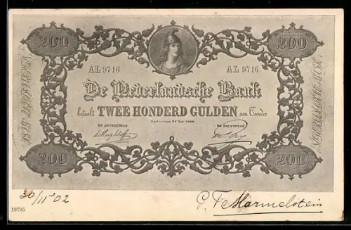 Künstler-AK Niederlande, De Nederlandsche Bank betaalt Twee Honderd Gulden