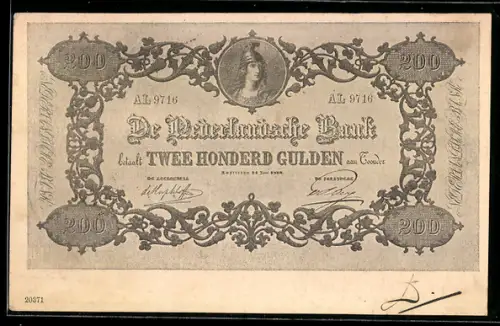 AK Niederlande, Geldschein über zweihundert Gulden