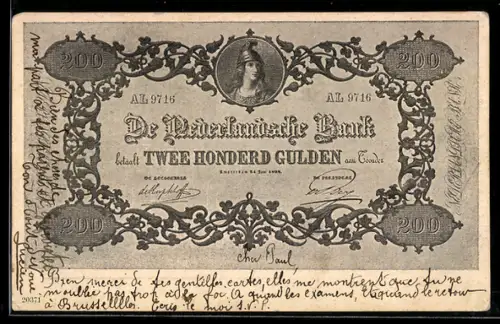 Künstler-AK Niederlande, De Nederlandsche Bank betaalt Twee Honderd Gulden