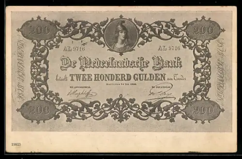 Künstler-AK Niederlande, De Nederlandsche Bank betaalt Twee Honderd Gulden