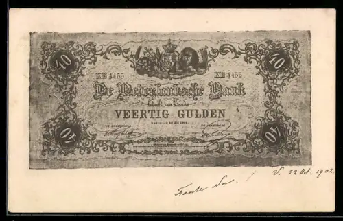 AK Niederlande, Geldschein über vierzig Gulden