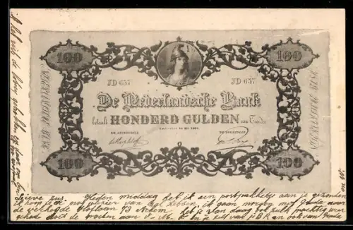 AK Niederlande, Geldschein über einhundert Gulden