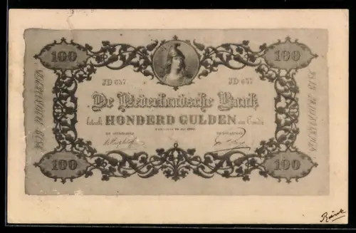 AK Niederländischer Geldschein im Wert von 100 Gulden