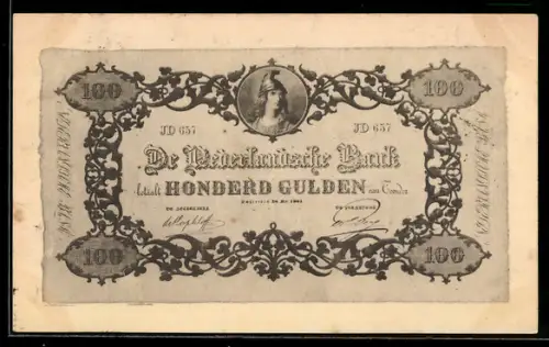 AK Holländischer Geldschein, 100 Gulden