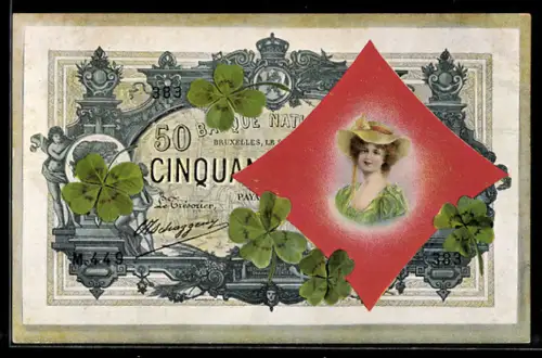 AK Geldschein Bruxelles mit Damenporträt und Klee