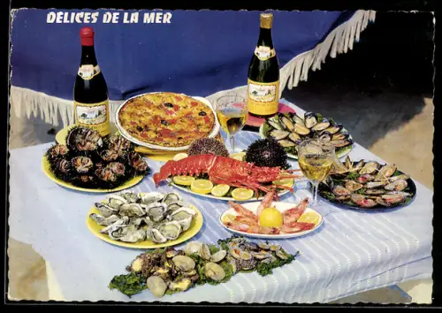 AK Délices de la mer, Langoustes, Oursins, Violets Palourdes, Speise