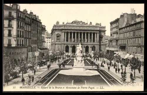 AK Marseille, Square de la Bourse et Monument de Pierre Puget