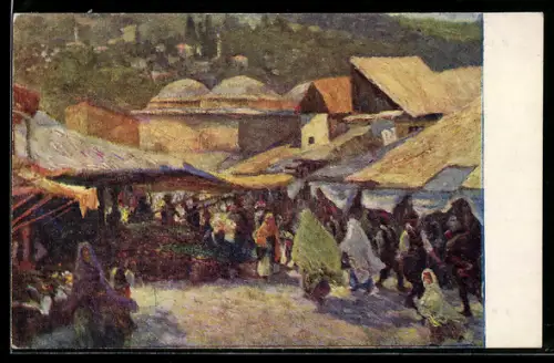 Künstler-AK Sarajevo, Markttreiben