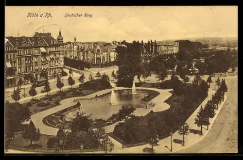 AK Köln-Neustadt, Deutscher Ring, Parkanlage mit Brunnen aus der Vogelschau