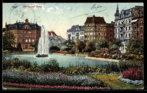 AK Köln-Neustadt, Deutscher Ring, Springbrunnen, Wohnhäuser