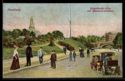 AK Hamburg-St.Pauli, Helgoländer-Allee, Bismarck-Denkmal, Brücke